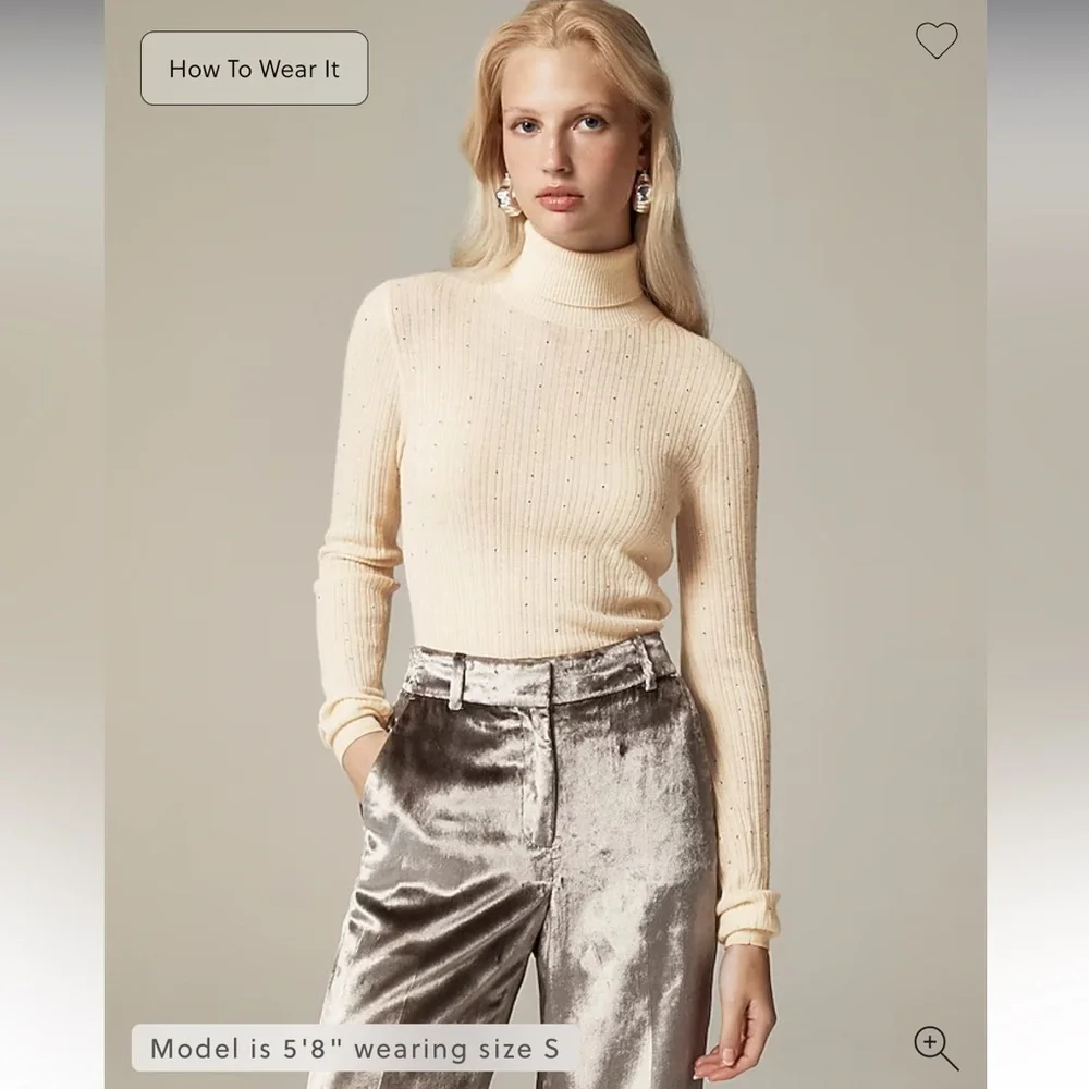 J Crew Featherweight cashmere turtleneck sweater with rhinestones Buttercream S
